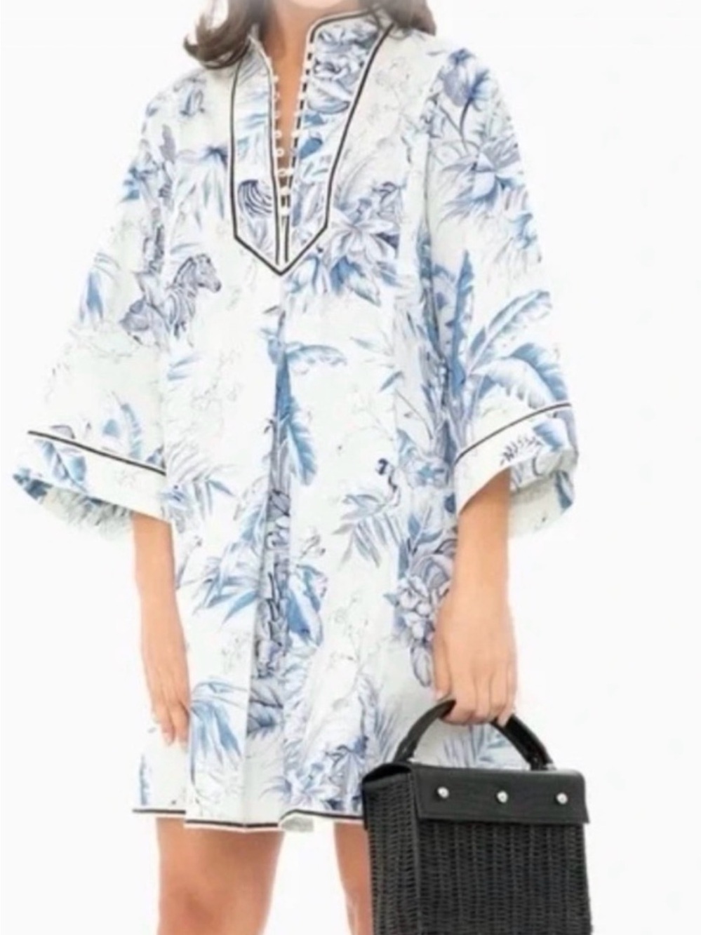 NWT Tuckernuck Safari Toile Indre Dress Blue & White Floral V-Neck Tunic Dress M